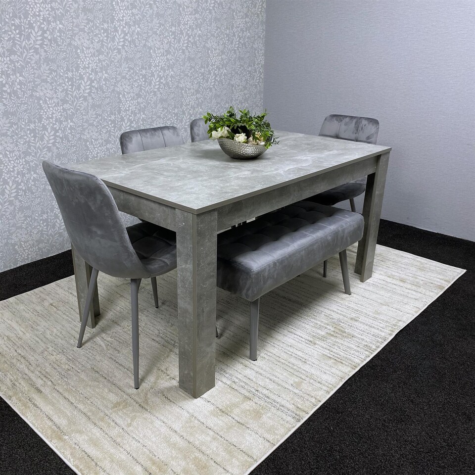 image 1 of Grey Wooden Dining Table Set with 4 Chairs and 1 Bench Dining Kitchen Furniture