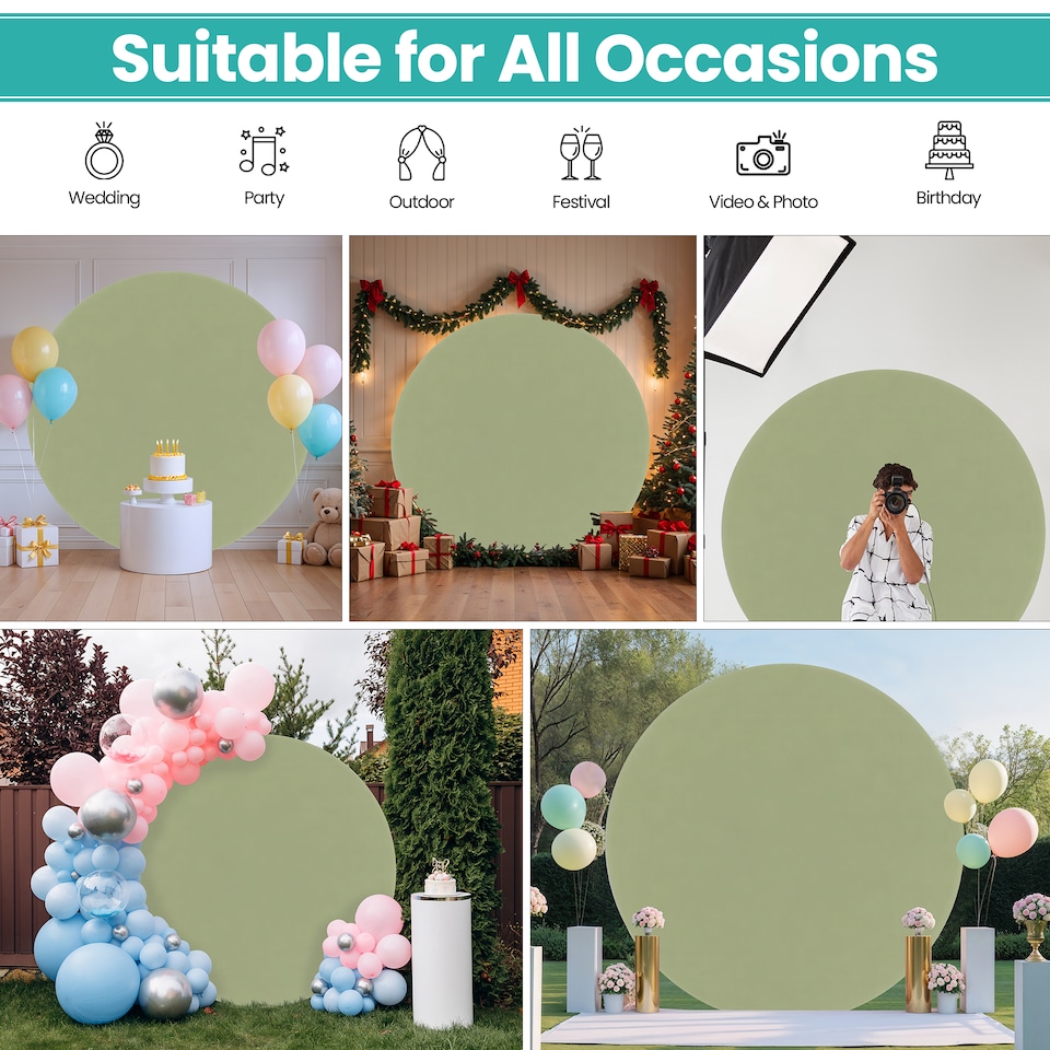 image 1 of 160GSM Sage Green Round Arch Backdrop Cover - 180cm