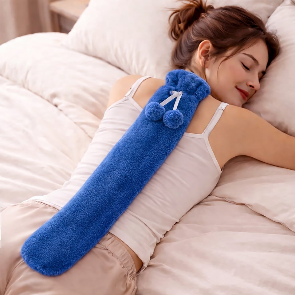 image 1 of 2L Long Hot Water Bottle with Cover | Wrap Around Hot Water Bottle