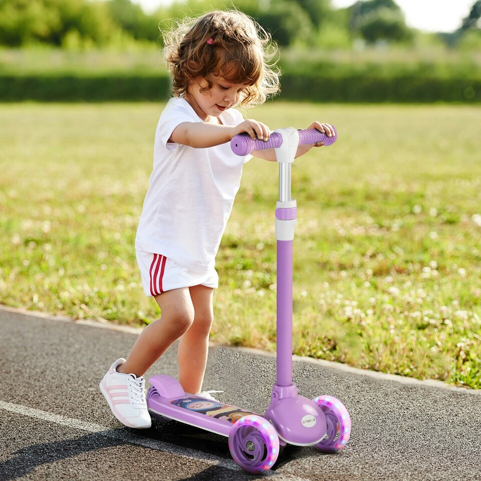 image 1 of AIYAPLAY Kids 3 Wheel Scooter for 2-6 Years Old w/ Adjustable Height, Pink 