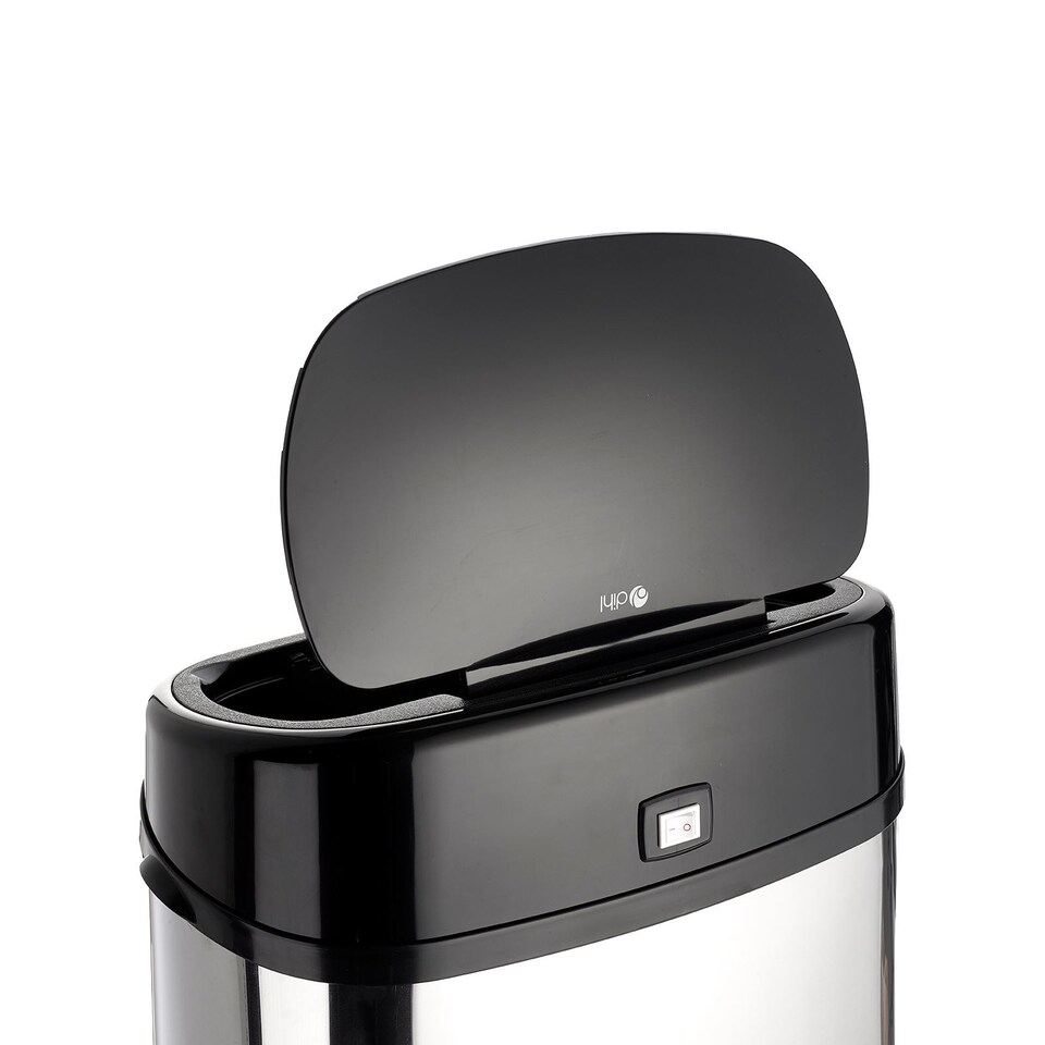 image 1 of Dihl 68L Onyx Chrome with Black Lid Stainless Steel Auto Touchless Hands-free Sensor Kitchen Waste Dust Bin Automatic Motor
