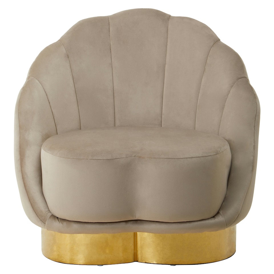 image 1 of Interiors by Premier Mink Velvet Accent Chair| Mink Velvet Upholstery with Scalloped Shell Design, Gold Finish Curved Base Brown