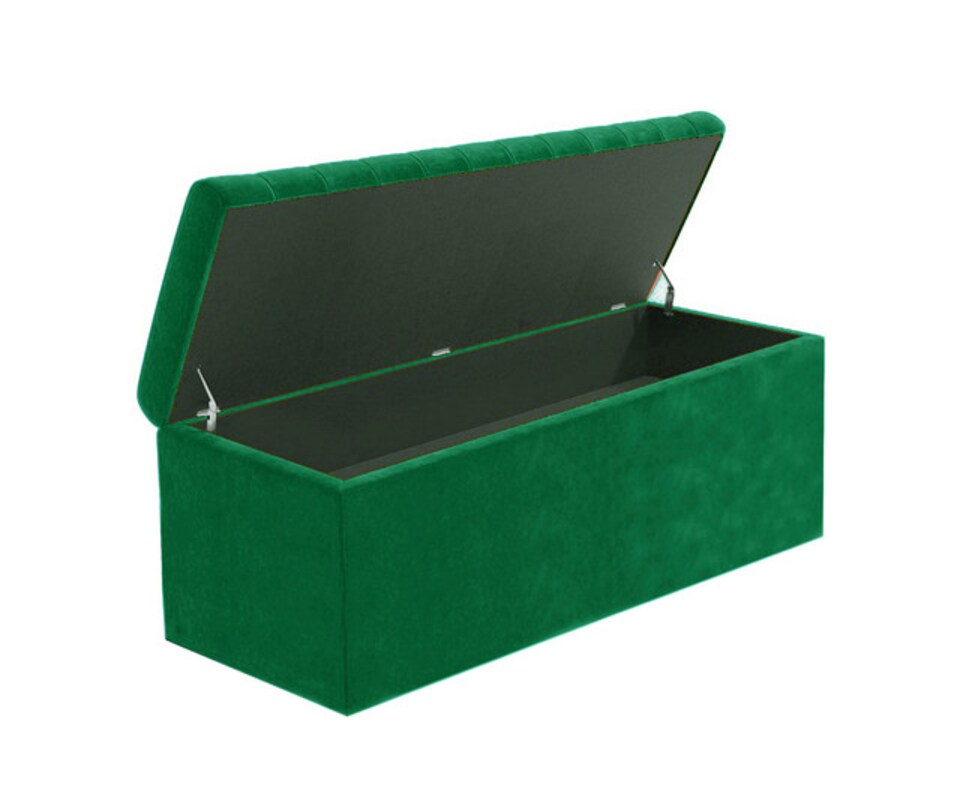 image 1 of 120cm Safar Large Striped Storage Ottoman Box, Forest Green Plush Velvet Upholstered Deep Storage Ottoman End of Bed Bench