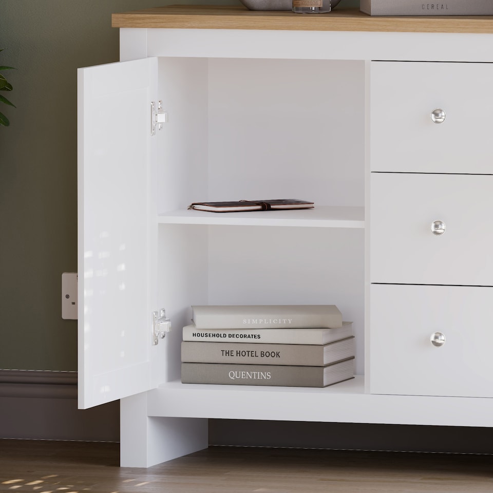 image 1 of Vida Designs Arlington 3 Drawer 1 Door Sideboard Shaker Buffet Cabinet Storage, White & Oak | White | White & Oak | 1