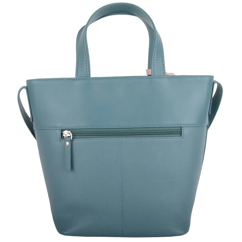 image 1 of Premium Soft Leather Cross Body Shoulder Twin Tote Style Handbag Green | Aqua
