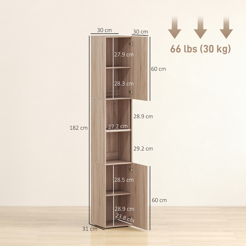 image 1 of HOMCOM 182 cm Tall Bathroom Cabinet with Adjustable Shelves, Natural