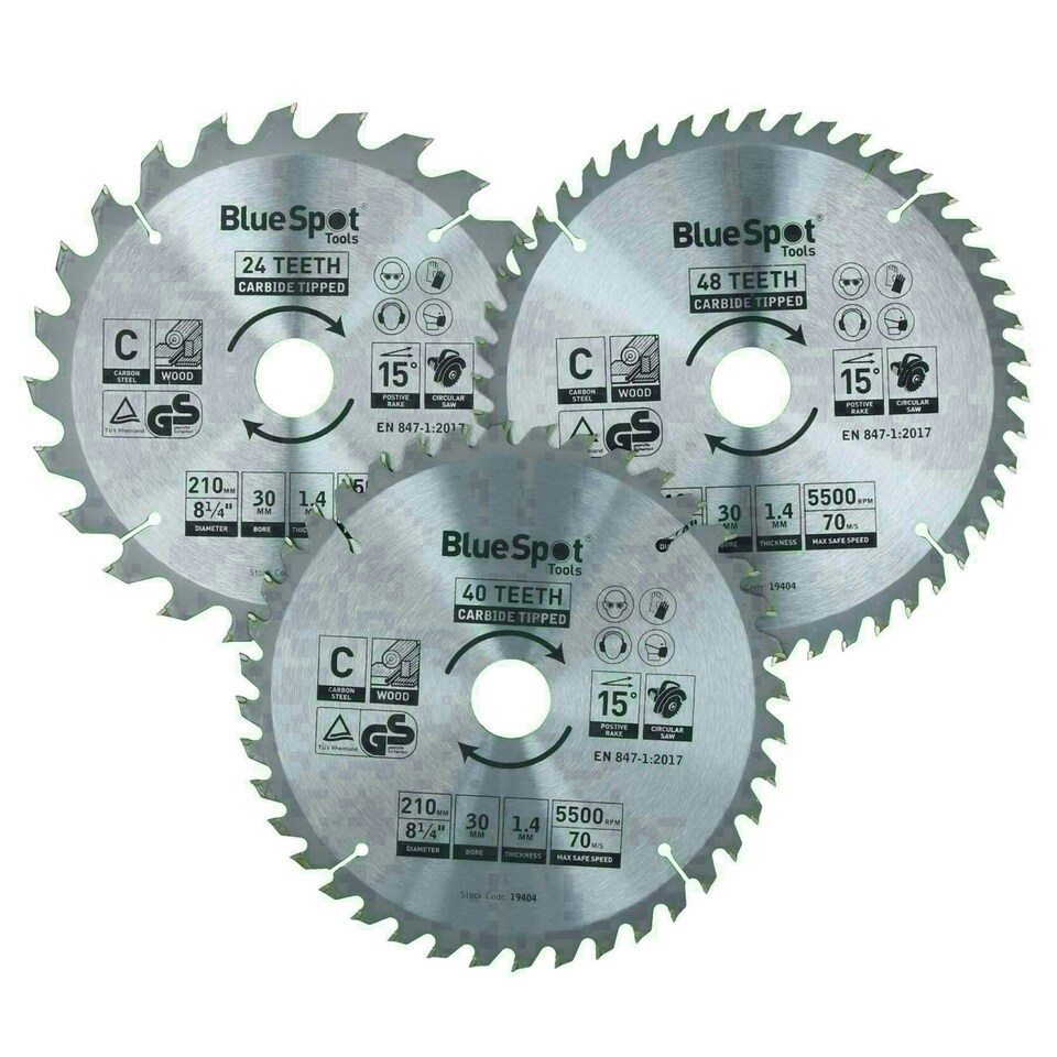 image 1 of Circular Saw Blade 210mm x 30mm 24 40 48 teeth TCT Cutting Disc Wood 3pc
