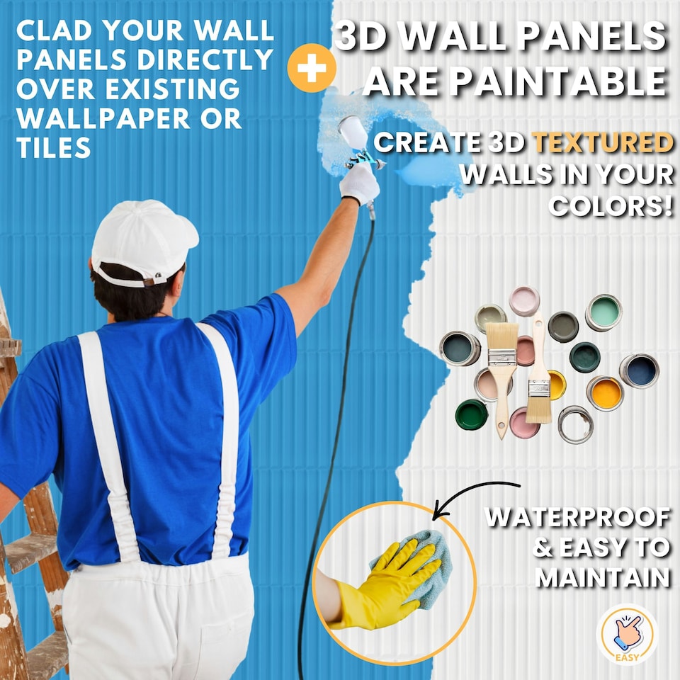 image 1 of NOVECRAFTO Fluted Line 3D Wall Panels – 6 Sheets 1.5 sqm (16.15 sqft) – Decorative Matte PVC Panels 50x50cm – Modern Fluted Design White
