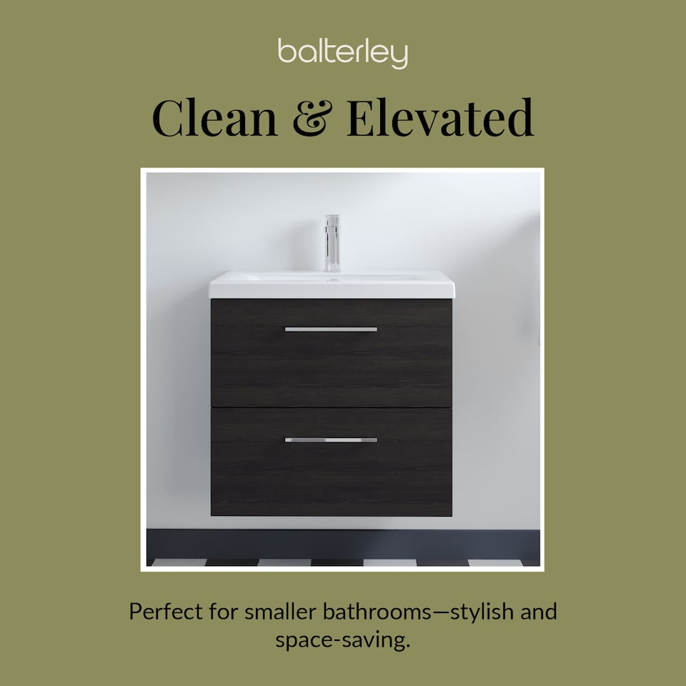 image 1 of Bathroom Wall Hung 2 Soft Close Drawer Vanity Unit, Black, 610mm | Black | Charcoal Black | 579 x 610 x 390mm