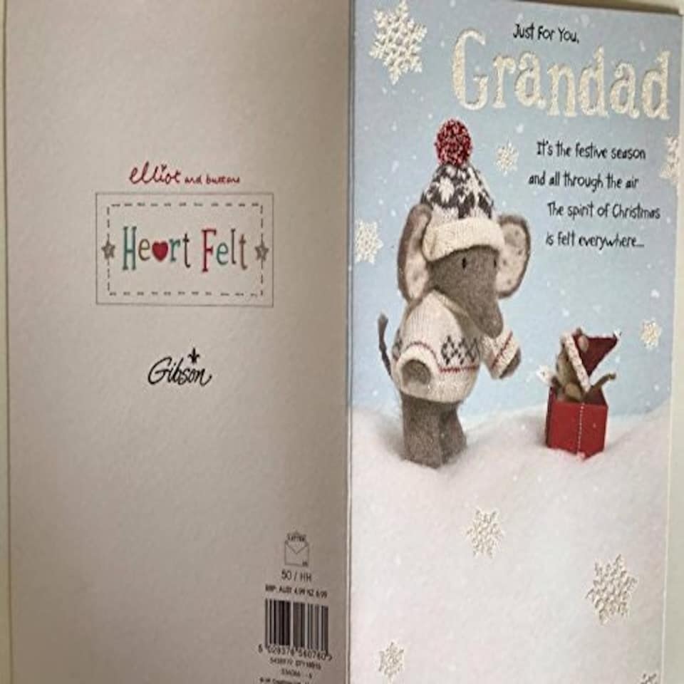 image 1 of Grandad Cute Elliot and Buttons Glitter Christmas Greeting Card
