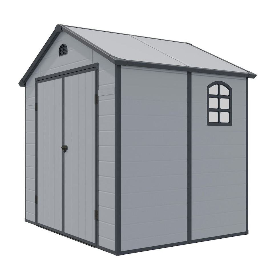 image 1 of 8 x 6 (2.42m x 1.92m) Double Door Apex Plastic Shed - Light Grey