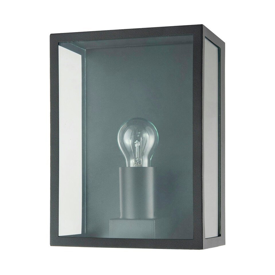 image 1 of Modern Exterior Flush Wall Light Lantern in Matte Black with Clear Glass Panels