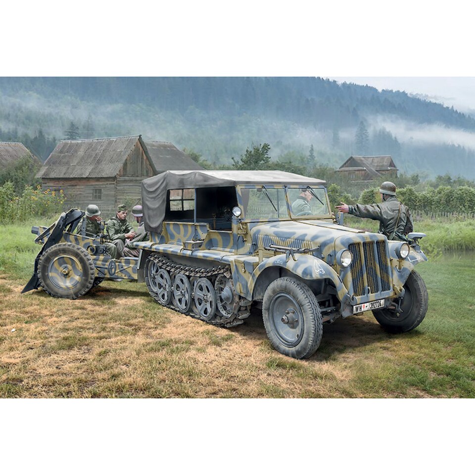 image 1 of Italeri Sd. Kfz. 10 Demag D7 with 7.5cm lelG 18 and Crew Military Model Kit Scale 1-35