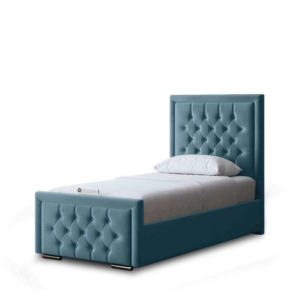 image 1 of Allegra Divan Bed with Upholstered Headboard - Blue - Small Double / 4ft