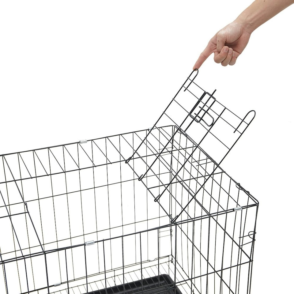 image 1 of Living and Home Wire Dog Crate with 2 Doors and Tray, 50x35x43cm