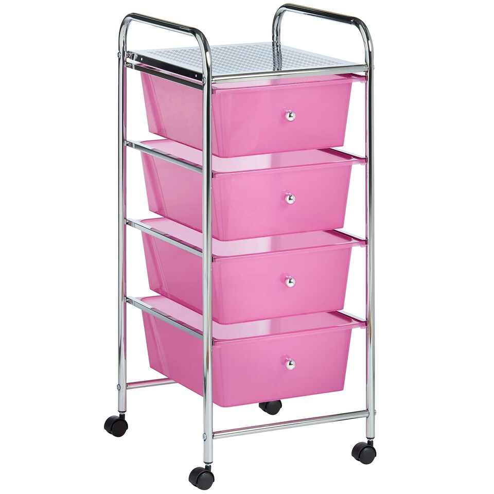 image 1 of VonHaus 4 Drawer Pink Storage Trolley with 360° Wheels