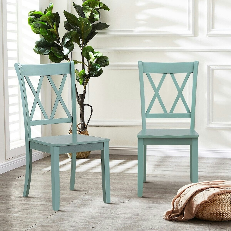 image 1 of COSTWAY Set of 2 Dining Chairs Wooden Armless Chairs Green