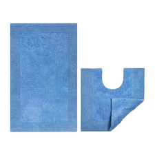 Elegance Reversible Heavyweight Bath Mat and Pedestal Set | Blue | Cornish Blue