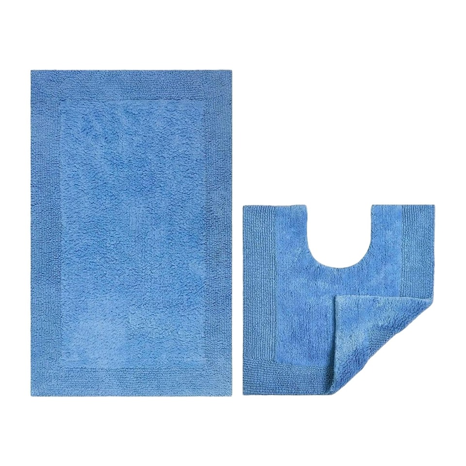 image 1 of Elegance Reversible Heavyweight Bath Mat and Pedestal Set | Blue | Cornish Blue