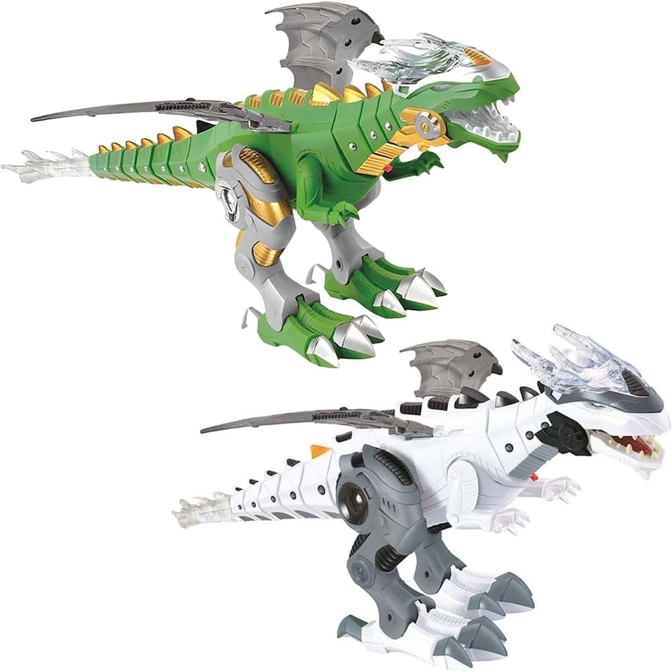 image 1 of Alivio Fire-Breathing Dinosaur Toy with Lights & Sounds (Green & White, Pack of 2)