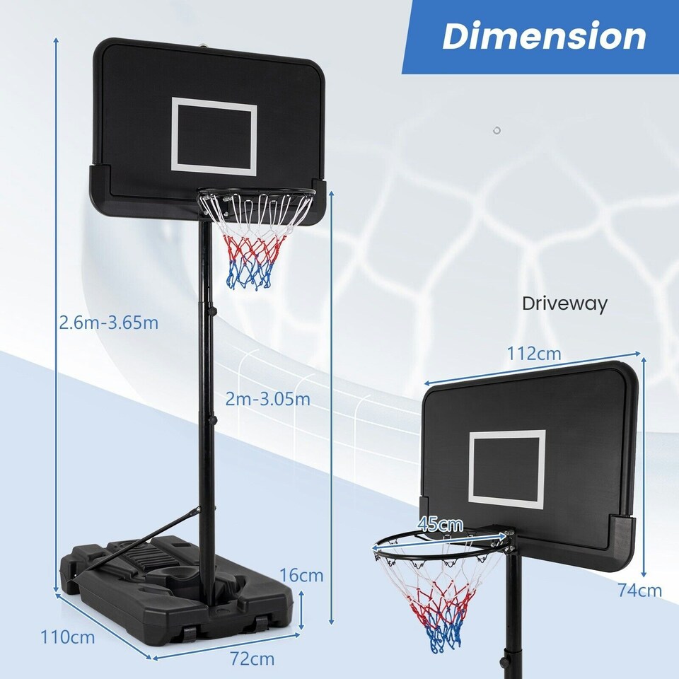 image 1 of COSTWAY Adjustable Portable Basketball Hoop Goal System Black | Standard
