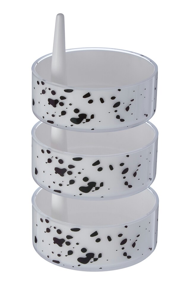 image 1 of 3Pc Speckled Plastic Rotary Storage Set | White