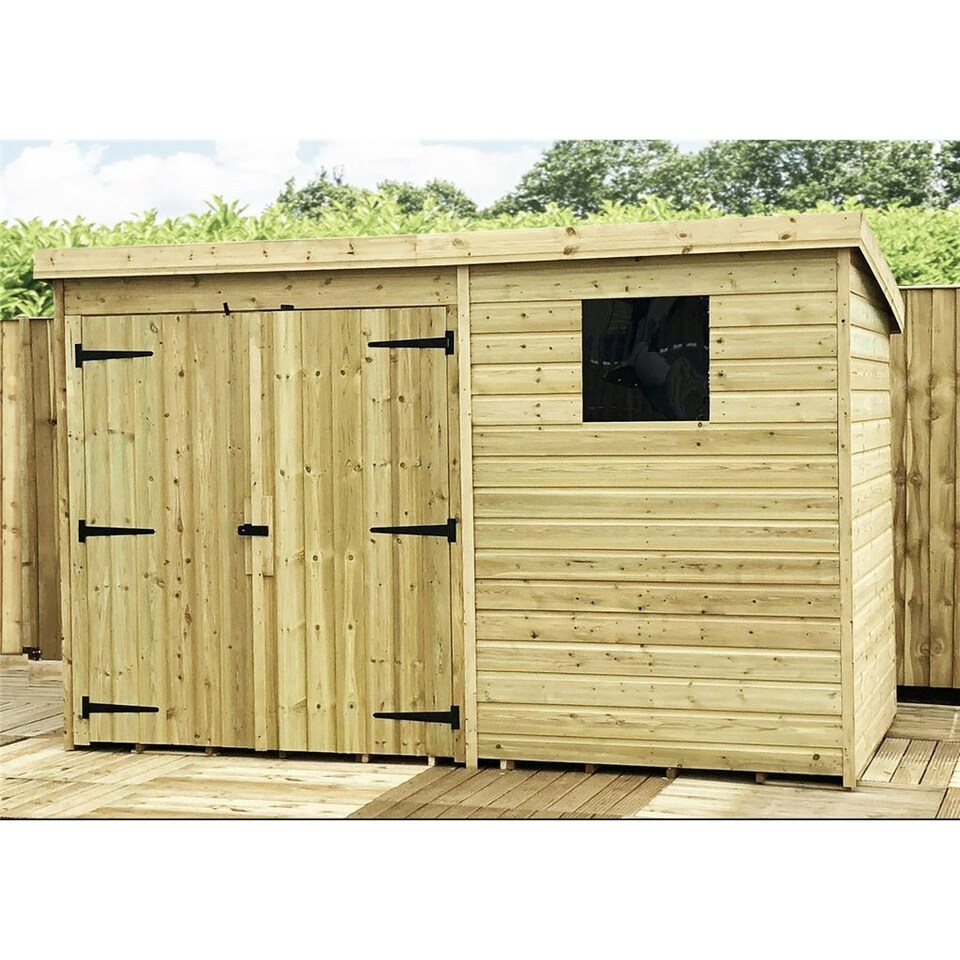 image 1 of 10 x 7 Garden Shed Pressure Treated T&G PENT Wooden Garden Shed - 1 Window + Double Doors (10' x 7' / 10ft x 7ft) (10x7)