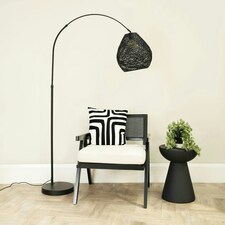 ValueLights Louis Black Arched Curved Floor Lamp with Black Paper Lamp Shade with LED Bulb