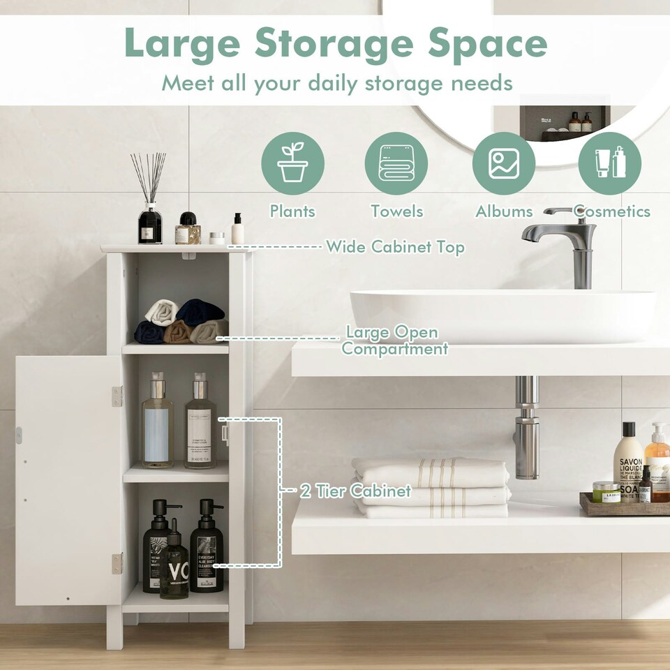 image 1 of COSTWAY Bathroom Floor Cabinet Freestanding Organizer White White