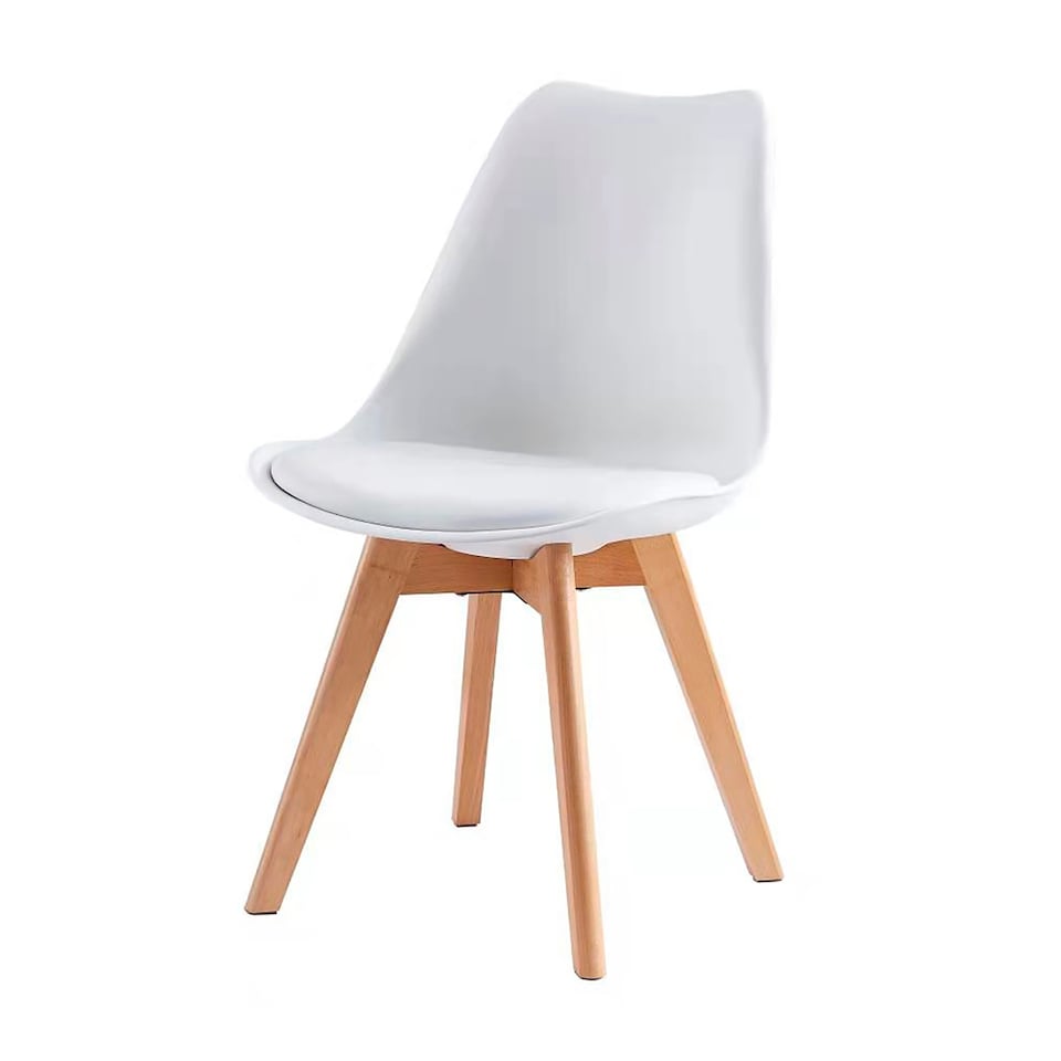 image 1 of Set of 4 Dining Chairs with Solid Wooden Legs and Seat Cushion Pads in White - Eva by MCC