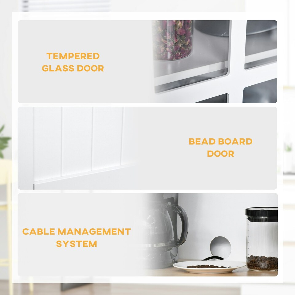 image 1 of HOMCOM Coastal Kitchen Cupboard Storage Cabinet w/ Drawer Microwave Counter