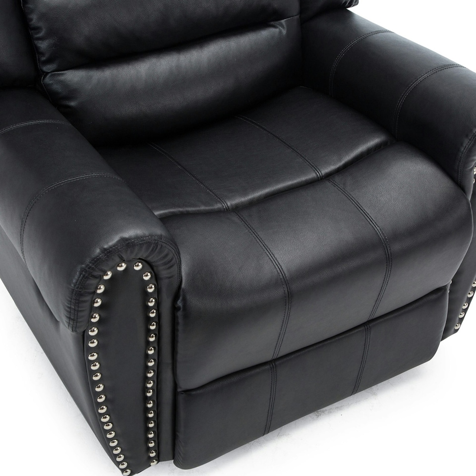 image 1 of Denver Bonded Leather Manual Recliner Stud Sofa Home Lounge Chair (Black)