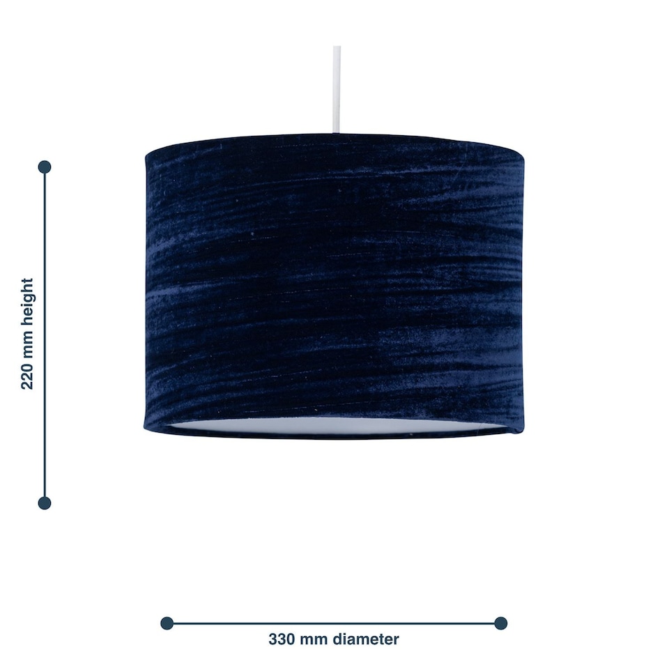 image 1 of Set of 2 Navy Blue Crushed Velvet 33cm Pendant Lightshades | Blue | Large | 2
