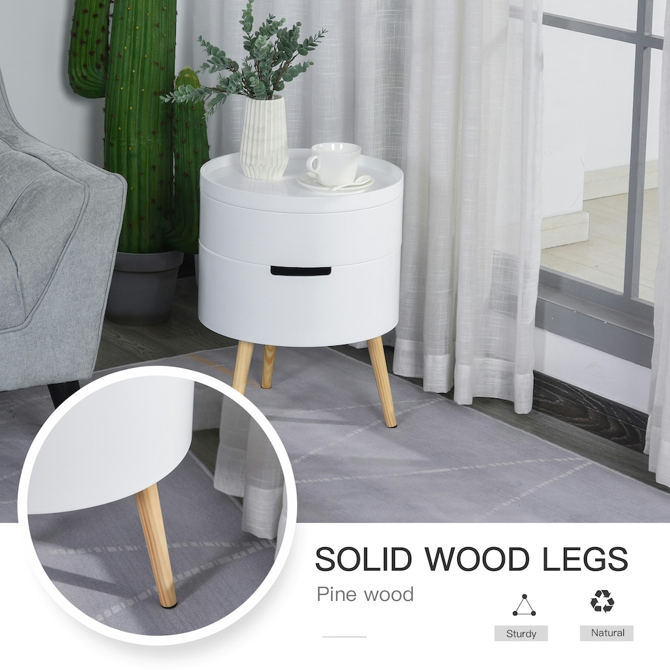 image 1 of HOMCOM Side Coffee Table End Desk Night Stand Storage w/ Detachable Tray, White White