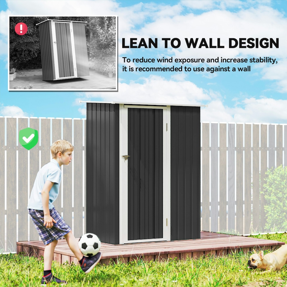 image 1 of Outsunny Outdoor Storage Shed Steel Garden Shed w/ Lockable Door Dark Grey