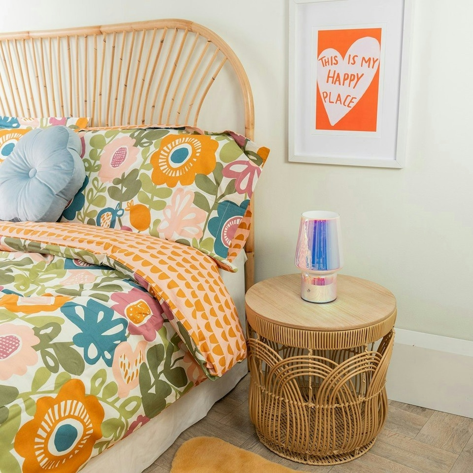 image 1 of ValueLights Hanya Plated Multicolour Table Lamp with Multicolour Shade and Globe LED 3W Cool White 2700K Bulb
