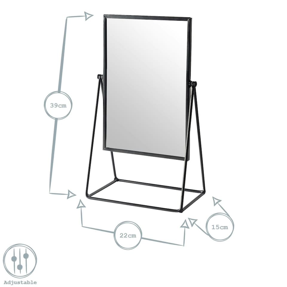 image 1 of Harbour Housewares 22 x 39cm Rectangle Makeup Mirror - Black - Dressing Table Mirror Bathroom Mirror Vanity Mirror Tabletop Mirror | Black | Black | 39 x 22 x 15 CM | 1