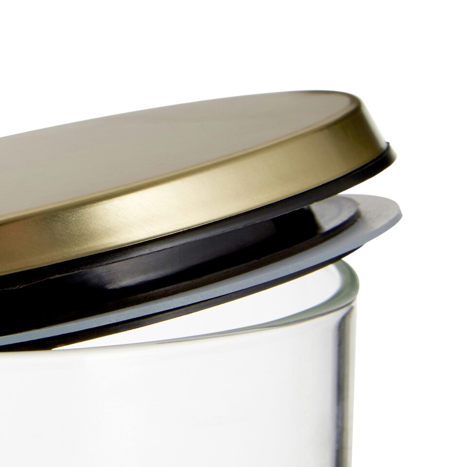 image 1 of Interiors by Premier 550ml Gold Lid Storage Jar, Clear Glass with Airtight Silicone Seal and Gold-Coloured Metal Lid