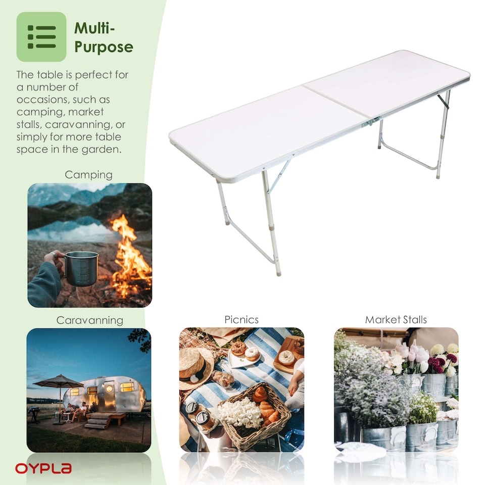 image 1 of 6ft Folding Outdoor Camping Kitchen Work Top Table | White