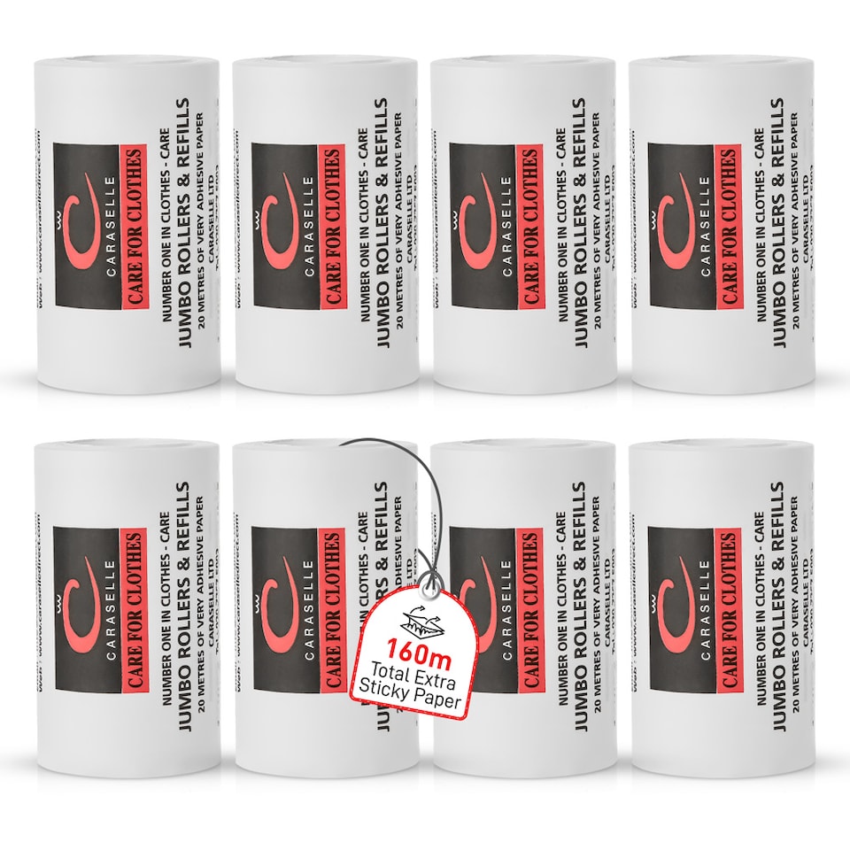 image 1 of Caraselle 8 x Jumbo Lint  Roller Refills (total 160m, ≈1600+ Sheets Equivalent. Handle Not Included)