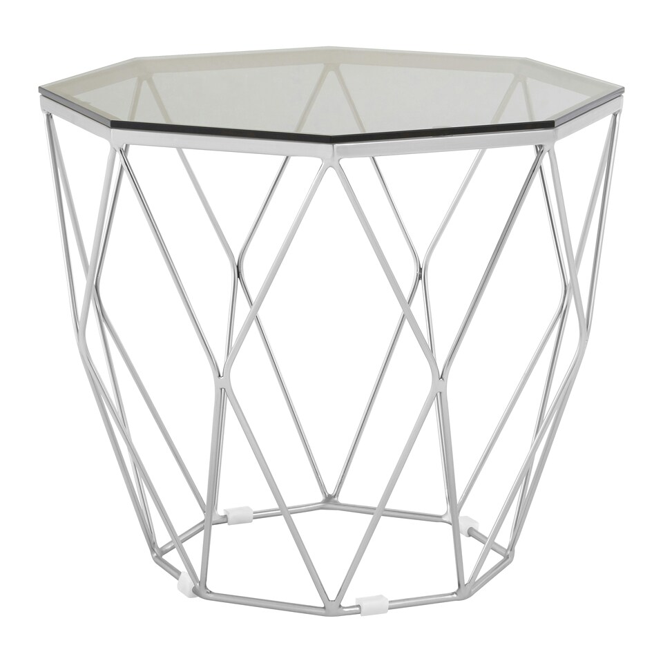 image 1 of Octagonal End Table With Brushed Nickel Base,Boutique Geometric Side Table,Accent Table For Home Decor Silver