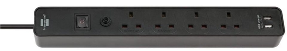 BRENNENSTUHL - Ecolor FB Mains Extension Lead with USB Charging, 4 Gang, 3m Lead, Black