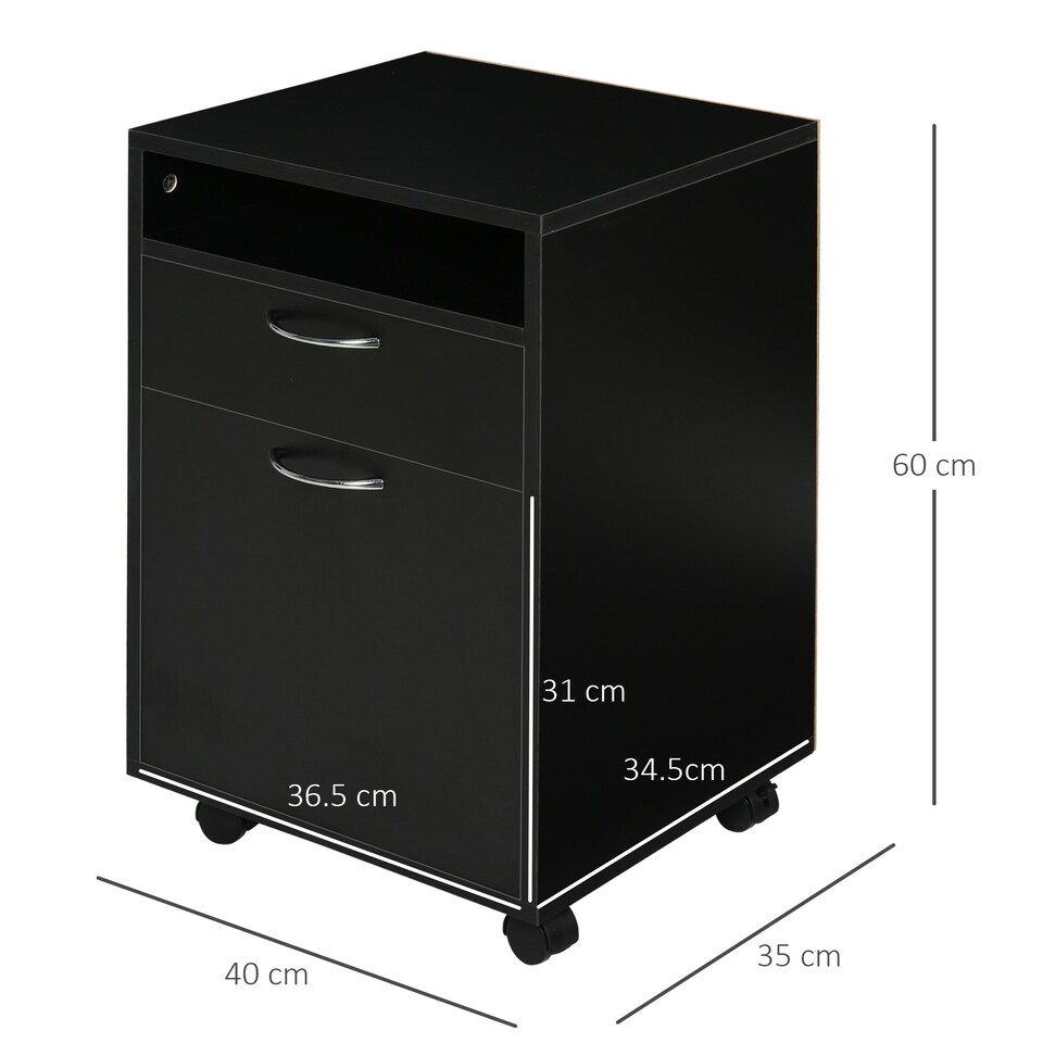 image 1 of HOMCOM 60cm Storage Cabinet w/ Drawer Open Shelf Metal Handles