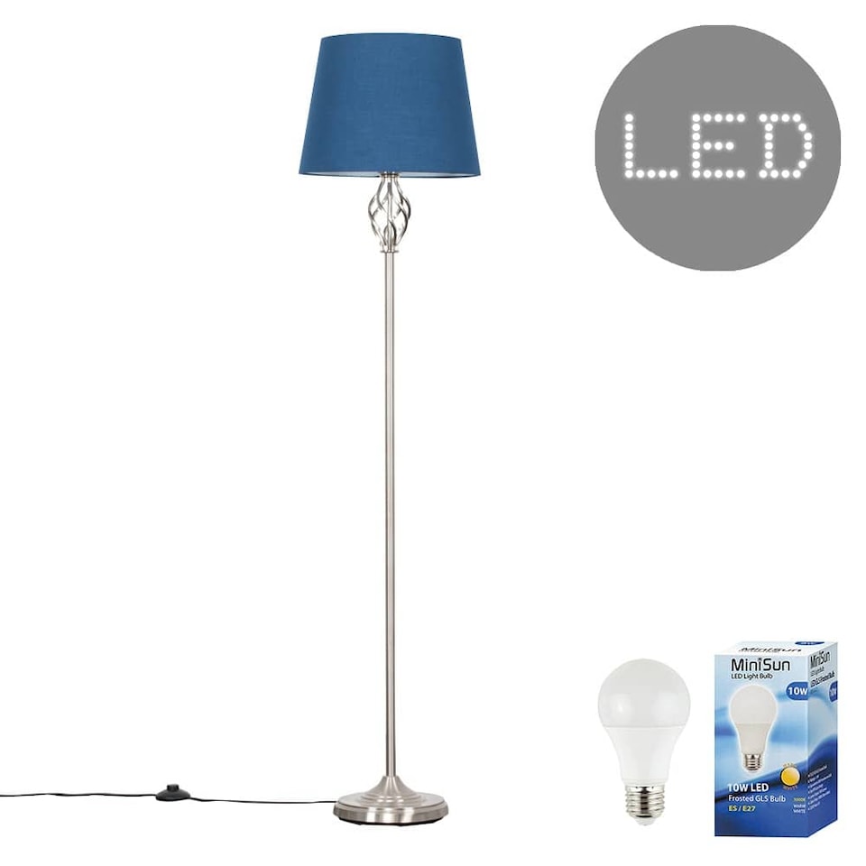 image 1 of ValueLights Memphis Twist Chrome Floor Lamp Navy Shade & Bulb | Blue