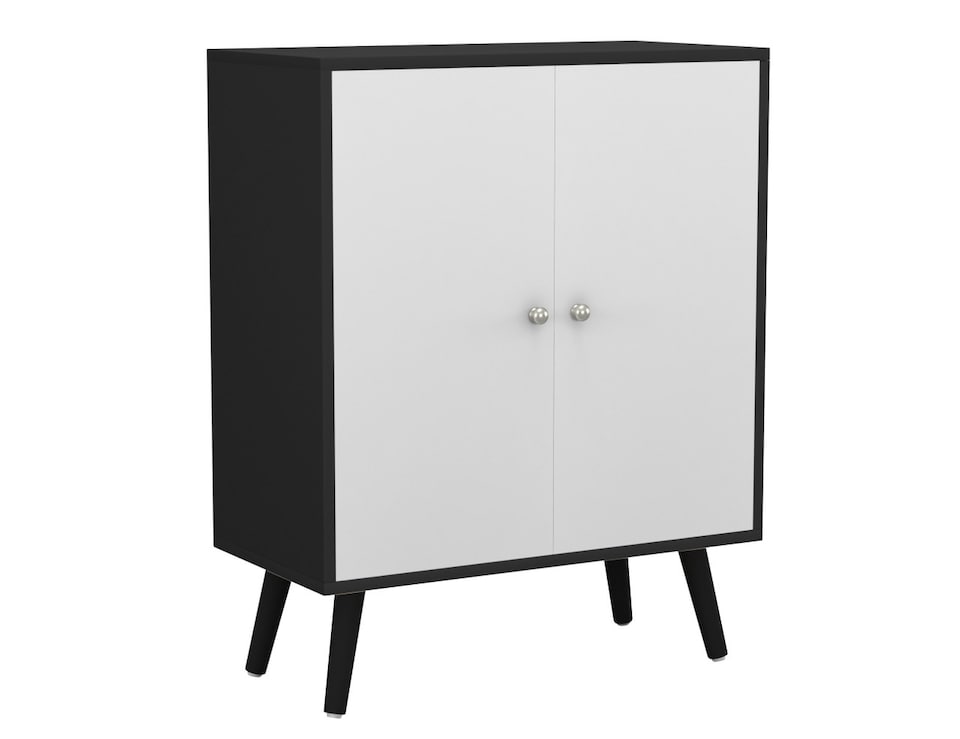 image 1 of Black 2-Tier 2-Door Wooden Cabinet With Legs | White | White & Black | 0 x 0 x 0 | 1