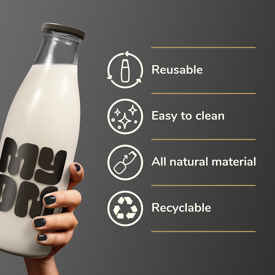 image 1 of MYOM 1L Barista Glass Oat Milk Bottle