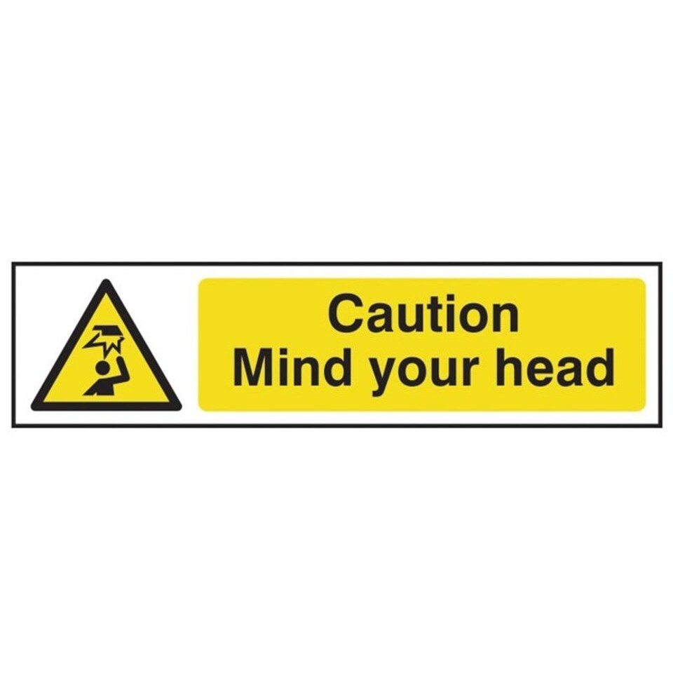 Scan Caution Mind Your Head - Pvc Sign 200 X 50mm - Multi Colour - 200 x 50mm
