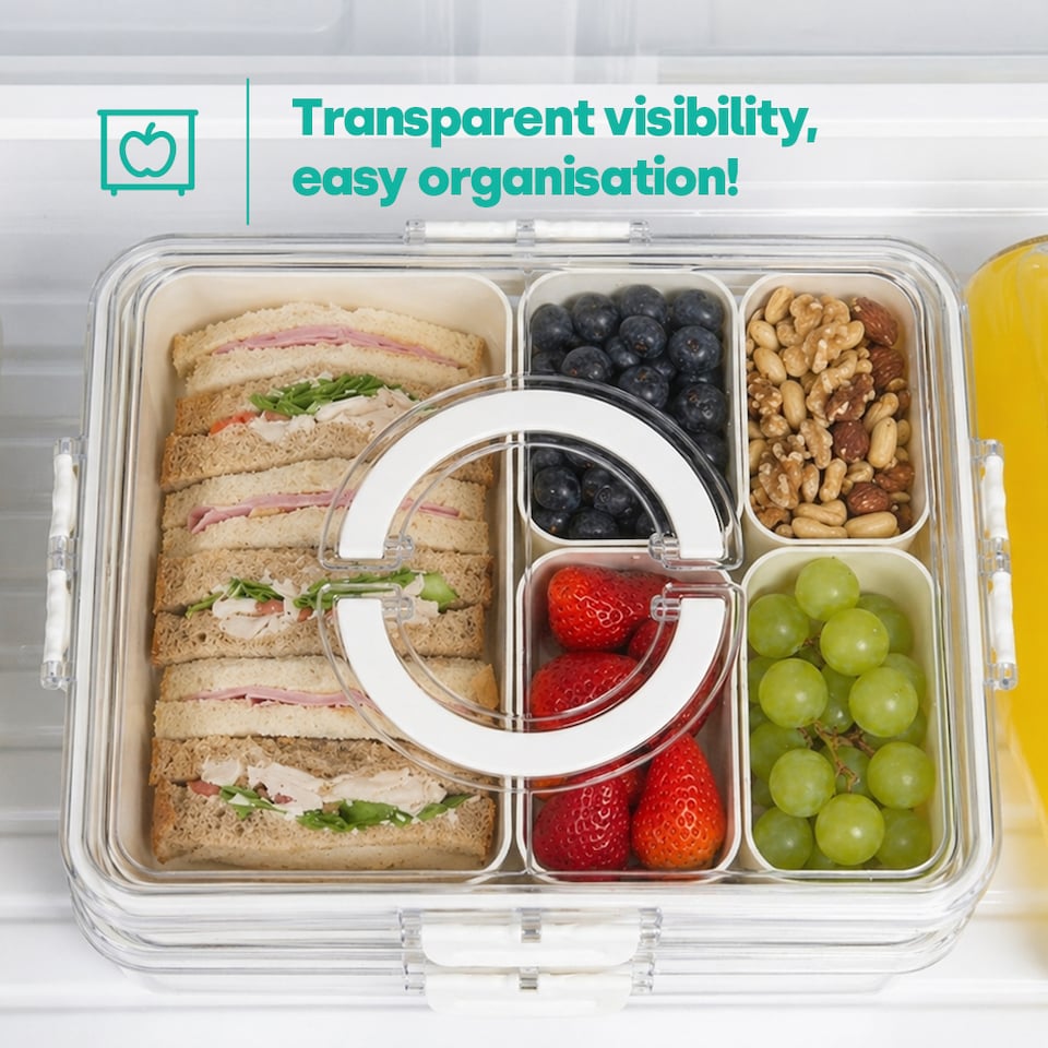 image 1 of Snack Box with 5 Removable Trays Snap Lock Airtight Lid