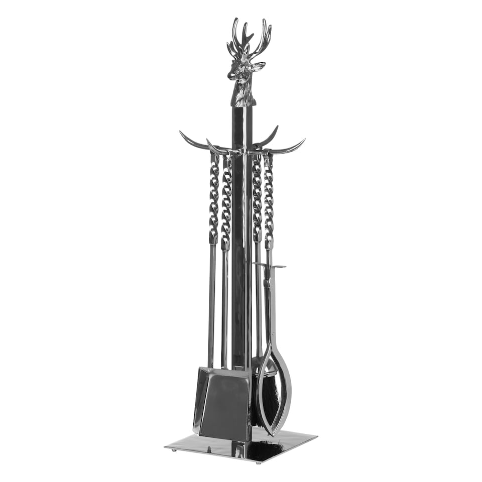 image 1 of Hill Interiors Hand Turned Stag Nickel Companion Set | Silver | Silver | 1