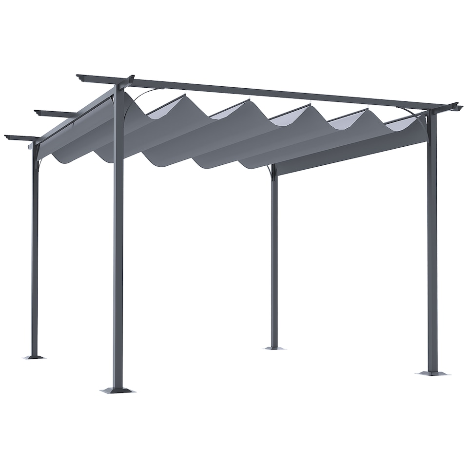 image 1 of Outsunny 3.5M X 3.5M Metal Pergola Gazebo Awning Retractable Canopy Outdoor Garden Sun Shade Shelter Marquee Party BBQ, Grey